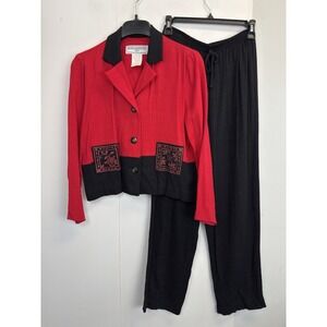Vntg Jessica Howard Petite Women's Size 6 Red 2 Pc Jacket Pants Set Vtg Pantsuit